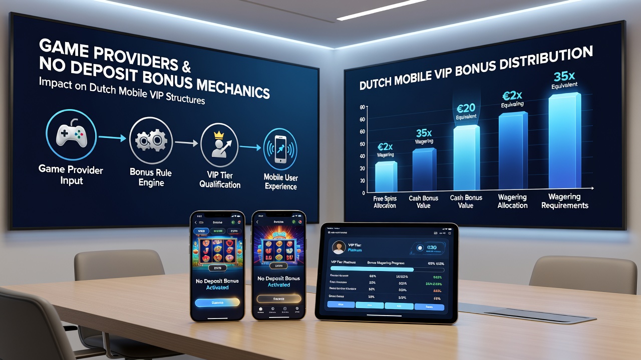 Mobiele interface die VIP-niveaus en no deposit bonussen weergeeft in een Nederlands online casino